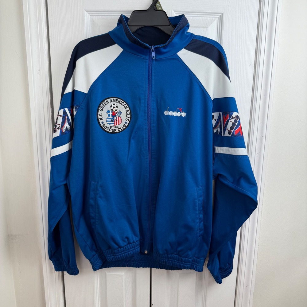 Diadora‎ Vintage Soccer Track Jacket Greek American Atlas Club NY 90s Colorblock
